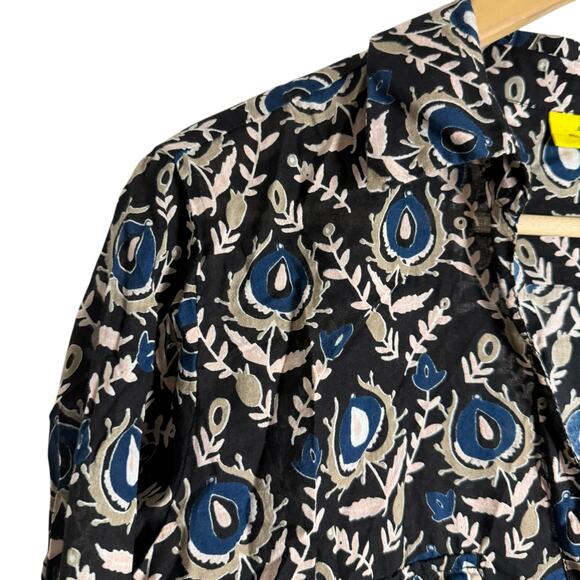 Roller Rabbit Black Floral Print Long Sleeve Cotton Button Up Too Size Large - Picture 4 of 9